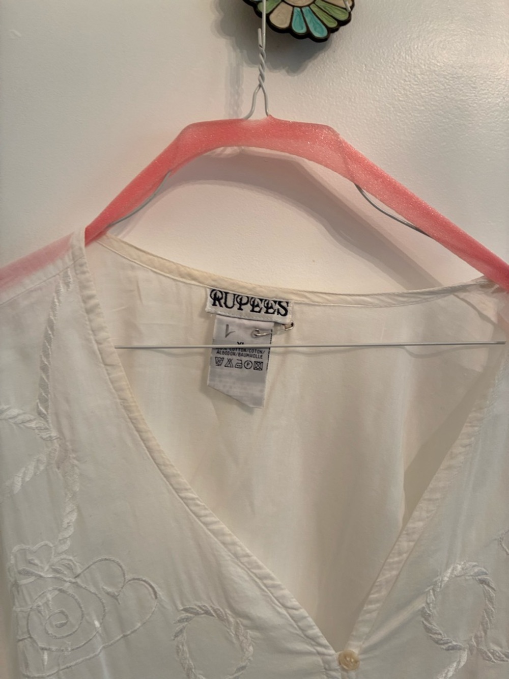 Rupees Sheer White Embroidered Tunic Shirt sz XL - Picture 3 of 5